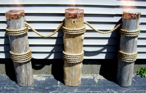 Single spar cedar moorings with 1-1/2 inch rope holes