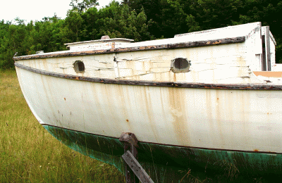 Weathered wheelhouse cabin from salvaged boat